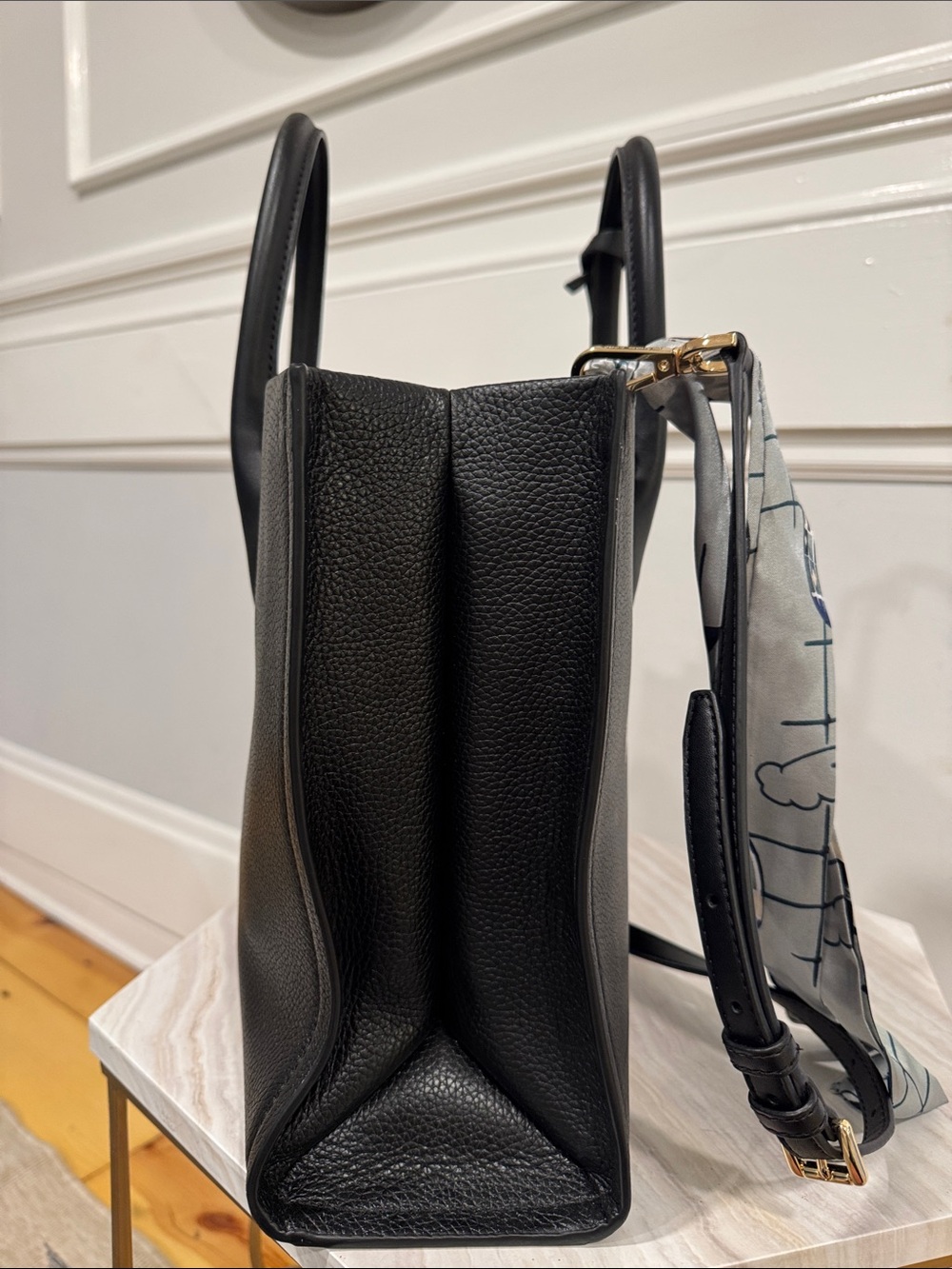 Michael Kors Bag Black Pebbled Leather Logo Structured Tote Satchel Crossbody - Picture 8 of 17